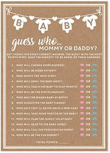 Party Hearty Baby Shower Games for Girl or Boy, 50 pcs Mommy or Daddy Guess Who Game, Fun Activity Cards, Gender Neutral, Baby Shower Ideas