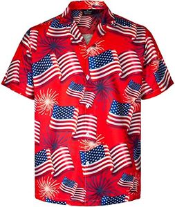 MIKENKO 80s 90s Hawaiian Shirt for Men Funny Button Down Shirt Big and Tall Short Sleeves Button Up Shirts for Men Women, Us Flag 02, 5X-Large