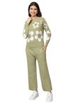 Kvetoo Woolen Crop Sweater with Lower Winter Wear Co-ord Set for Women Pista Size L