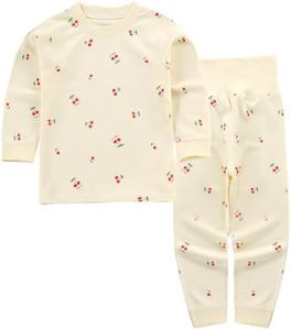 YANWANG 100% Cotton Baby Boys Girls Pajamas Set Long Sleeve Sleepwear(Yellow-Cherry,4-5 T)