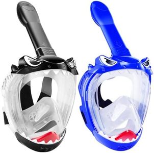 Full Face Snorkel Mask for Kids, Kids Snorkeling Set 180 Degree Panoramic View, Safe Anti-Leak Anti-Fog, Foldable Dry Top Snorkeling Gear for Kids Adult, Advanced Breathing System, 2 Pack