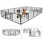 Dog Fence Panels, Foldable Metal Indoor Outdoor Pet Fence Barrier, 16 Panels 24(H) Inches High Exercise Pet Playpen with Lockable Double Door Dog Fence for Large Medium Small Animals…