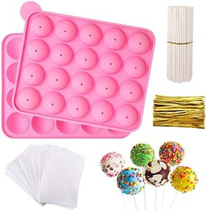 JULMELON Cake Pop Mold, 20pcs Capacity Silicone Cake Pop Mold Set, Cake Pop Maker with 100pcs Cake Pop Sticks 100pcs Candy Treat Bags100pcs Gold Ties for Lollipop Candy Chocolate Making and Packing