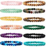 SAMOCO 12Pcs 4mm 6mm 8mm Gemstones Bracelets for Women Men Semi Precious Healing Crystal Stone Stretch Round Beaded Bracelet Handmade Energy Bracelets adjustable, 6.5-8 inches, Stone, no gem type