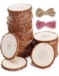 wohohoho 24pcs 2.4-2.8 inches Natural Wood Slices, Unfinished Predrilled Wood Rounds with Hole Thickened Wood Cookies Coasters with Bark for DIY Christmas Ornaments Wedding Decorations Craft Supplies