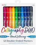 Ooly Calligraphy Duo - 12 Double Ended Calligraphy Pens for Writing & Hand Lettering, Dual Tip Calligraphy Pens for Beginners or Kids has 1 Brush Tip & 1 Chisel Tip Calligraphy Pen in Classic Colors