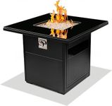 Yaletown 420 Model Square Fire Pit Table for Outside Patio – 30" Small Outdoor Propane Gas Fire Table, Black – with Glass Rocks Set, Pre-Attached 1m Hose and Regulator