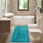 SOANNY Turquoise Bathroom Mat, Large Fluffy Soft Microfiber Bath Mats with Non Slip Absorbent Backing, Thickened Long Bathtub Shower Runner Area Carpet, Machine Washable, 60 X 150 CM