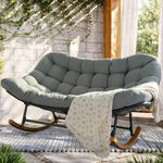 TXGDPIONEER Rocking Papasan Chair,Patio Rocking Chairs for 2-Person Indoor & Outdoor,Oversized Rocking Chair with Thicken Cushion and Steel Frame,Rocker Lounge Chair for Yard,Living Room,Grey