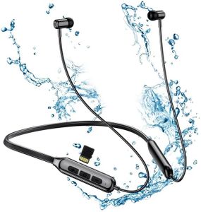 SOPPY Écouteurs Bluetooth 5.0 Intra-Auriculaires de Sport, écouteurs Tour de Cou sans Fil Prend en Charge la Carte TF, avec microphone/IPX5/25 Heures de Lecture, Noir