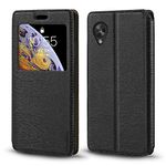 LG Nexus 5 Case, Wood Grain Leather Case with Card Holder and Window, Magnetic Flip Cover for LG Nexus 5