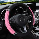 VidFair Steering Wheel Cover,Universal Size M 37-38cm /14.5-15inch Colorful Bling Crystal Rhinestones Auto Elastic Steering Wheel Protector for Women Girls,Car Accessories for Most Cars (Pink)