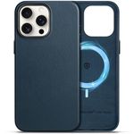 SHIELDON Genuine Leather Case for iPhone 16 Pro Max 2024, Magnetic Wireless Charging Slim Non-Slip Shock-Absorbent and Metal Buttons Cover Compatible with iPhone 16 Pro Max 6.9" - Navy Blue