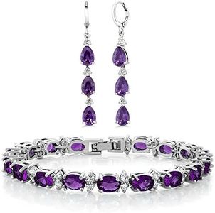 Gem Stone King Women Jewelry Set | 7 Inch Bracelet and 2 Inch Pear shape Dangle Earrings | Purple and White CZ | Fine Jewelry Gifts for Birthday Anniversary Her Mom Women Wife Sister Best Friend