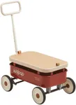 PULA-Wild 3-in-1 Kids' Pull-Along Wagon Toddlers Push Walker for 2.5-8, Removable Wooden Cover and Adjustable Handlebar, Birthday Gifts Max Weight 33 lbs (Red)