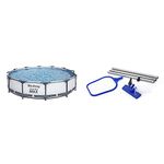 Bestway BW56416GB-21 Steel Pro Round Frame Swimming Pool with Filter Pump, Grey, 12 ft & | Flowclear Maintenance Kit | Above Ground Swimming Pool, Pool & Hot Tub Vacuum Cleaner | 80” / 2.03m