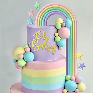 HAVAGDTM 27 PCS Oh Baby Cake Toppers Rainbow Decorations for Shower born Birthday Welcome Themed Party Supplies HAVA-LS-KJ-ZXG017