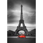 Pitaara Box Eiffel Tower & Old Red Car Paris | Canvas Painting for Bedroom & Living Room | Engineered Wood Frame | 16 x 24.1 inch (41 x 61 cms)