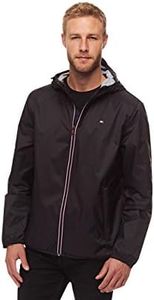 Tommy Hilfiger Men's Lightweight Active Water Resistant Hooded Rain Jacket, Black, Medium
