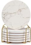 6 Pcs White Marble Coaster Set with