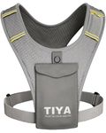 TIYA Running Phone Holder Vest – Waterproof Smartphone Pouch, Zero Bounce, Ultra Lightweight & Reflective – Extra Pocket Holds Keys, Cards & Gel – Adjustable – for Men & Women - Grey