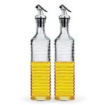 Amazon Brand - Solimo Oil Dispenser With Spout, Juices; Leak-Proof, Dust-Proof, Messy-Pour-Free, Silica Glass, Striped Design, Set Of 2, 500 Ml, Transparent