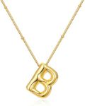 Bubble Letter Necklace for Women, 14k Gold Plated Initial Letter Pendant Necklace Personalized Jewelry Gift