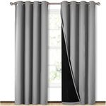 BFAM Premium Full Blackout Curtain -100% Blackout Curtain for Bedroom with Black Liner, Grommet Double Layer Full Room Darkening, noice canceling,Polyster, Set of 2,L.GREY-10FT