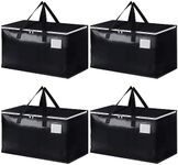 4 Pack Extra Large Moving Bags, Heavy Duty Storage Tote Bags, Travel Duffel Storage Bags, Foldable Moving House Storage Bags with Zippers and Handles for Comforters, Clothes, Bedding (4 Pack Black)