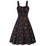 Belle Poque Sleeveless Vintage Midi Dress Sweetheart Neck A-Line Sundresses for Women Cherries 380-04 L