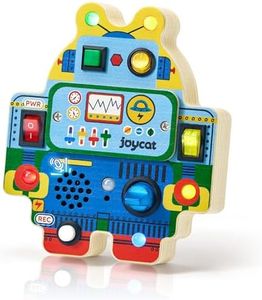 JoyCat Robot Busy Board with Led Light, Toddler Toys for 1 2 3 4 Year Old Boys and Girls, Wooden Sensory Toys with Voice Recording, Travel Toy for Toddlers 1-3, Birthday Presents