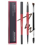 2pc Double-headed Eyebrow Pencil,2 in 1Waterproof eyebrow pencil Kit,Retractable Water-Drop & Ultra Fine Wax Tip Brow Pen Create Natural Eye Brows Waterproof Long-lasting Makeup（Dark brown-With eyebrow brush）