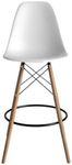 Inmod Molded Plastic Counter Stool with Wood Legs, Set of 2, Matte White, Natural DSW Modern Counter Stools, Mid-century Molded Shell Armless Counter Stools, Matte White / Natural