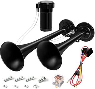 12V Air Horn Kit, Super Loud Train Horn for Truck, Air Horn Dual Truck Horn with Compressor for 12V Vehicles Trucks Pickup Trains Cars Boats (Dual black)