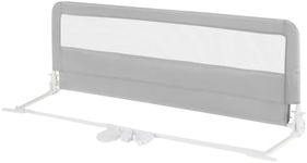 GYMAX Baby Bed Rail, Foldable Mesh Bedside Guardrail with Adjustable Fastening Belt, Universal Kids Swing Down Bed Guard for Full Size Queen and King Bed (Silver)