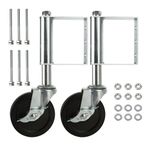 SHUESS 2 Pack 4-Inch Black Rubber Gate Wheels for Wooden Gates - 360° Rotation Gate Roller with Brake - Heavy Duty Spring Loaded Gate Wheels - Gate Wheels Heavy Duty, Expandable 0-5cm