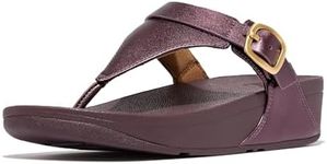 Fitflop Women's Lulu Adjustable Metallic-Leather Toe-Post Sandals, Red, 9 US