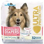 Paw Inspired Disposable Dog Diapers | Female Dog Diapers Ultra Protection | Diapers for Dogs in Heat, Excitable Urination, or Incontinence (Medium Plus (32 Count))