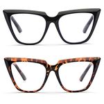 ZUVGEES Blue Light Blocking Reading Glasses Womens Chic Oversized Cat-Eye Eyeglasses Big Frames Large lens Computer Readers(2 Pack(Black and Leopard),0.00)