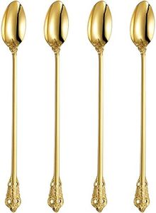 KEAWELL Luxurious 9 Inch Long Iced Tea Spoon Set - 4 Pieces - Gorgeous Design with Exceptional Mirror Polished Finish - 18/10 Stainless Steel- Perfect for Tall Glasses, Cocktails