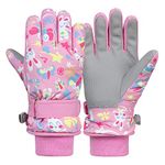 American Trends Winter Gloves for Kids Waterproof Boys Girls Cute Snow Ski Gloves Toddler Snowboarding Gloves Windproof, Pink, S (4-6 Years)