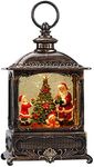 Christmas Church Decorations Musical Snow Globe Lantern, Lighted Snow Globe with Swirling Glitter, 3 AA Battery Operated & USB Powered, Santa Claus and Christmas Tree with Gifts