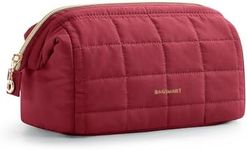 BAGSMART Makeup Bag Travel Toiletry Bag, Puffy Padded Make Up Bags for Women Makeup Organizer Case, Wide-open Pouch Purse Travel Essentials Toiletries Accessories Brushes, Garnet Red