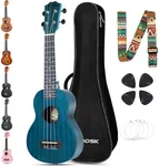 AODSK Concert Blue Ukulele for Beginner 23 Inch Uke with Gig Bag Strap Nylon String 4 Picks Holiday Gift