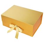 Aakriti Gift Box Elegant Folding Rakhi Gift Boxes With Ribbon Gifting Reuse Hamper Rakhi Box Gift Boxes Present Gold Gift Box Ribbon Birthday Party Favors (23 x16 x10cm, Gold Gift Box 1pcs)