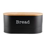 EHC Space Saving Extra Large Bread Box Bin With Wooden Lid For Kitchen Storage,Round Enamel Bread Storage Canister Bin Crock Jar For Kitchen, Black