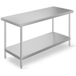FIDOOVIVIA 150 x 60 x 80cm Commercial Work Table, Stainless Steel Catering Table with Double Layer, Heavy Duty Kitchen Food Prep Table for Kitchen Bar Garage Restaurant