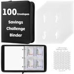 100 Envelopes Savings Challenge Binder, Budget Binder Wallet with Cash Stuffing for Planning, Fun & Easy Saving for Office, Home, School (Black)