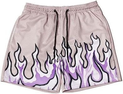 BOOMLEMON Men's Basketball Shorts Casual Workout Athletic Shorts Mesh Flame Graphic Print Running Short Pants, Cool Flame Purple, Medium