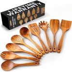 Zulay Kitchen 9-Piece Teak Wooden Utensils for Cooking - Smooth Finish Natural Teak Utensil Set - Non-Stick Wooden Spoons for Cooking - Kitchen Gift Set - Comfortable Grip Wooden Utensil Set